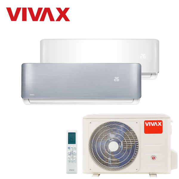 Aer conditionat multisplit Vivax 18000 BTU, 2 unitati R-design, 9+12 BTU, White/Silver