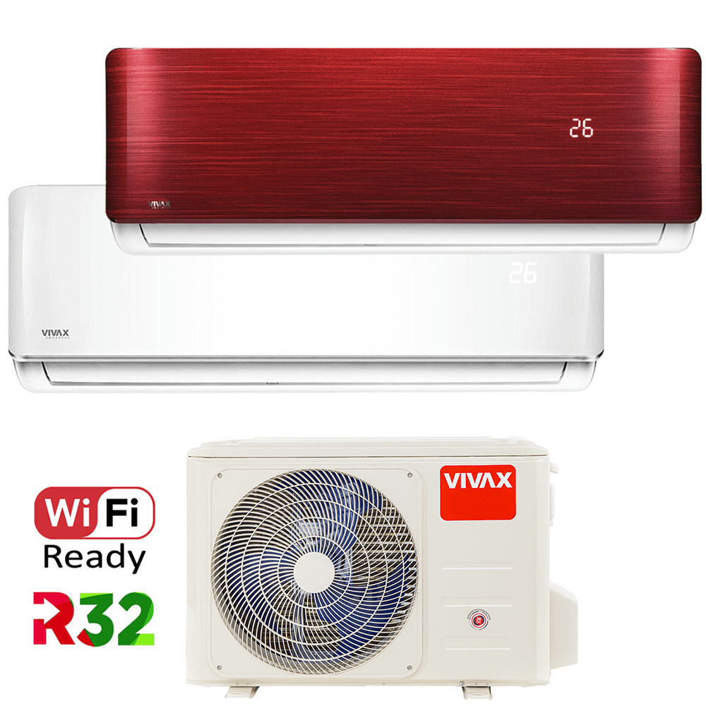 Aer conditionat multisplit Vivax 18000 BTU, 2 unitati R-design, 9+12 BTU, White/Red