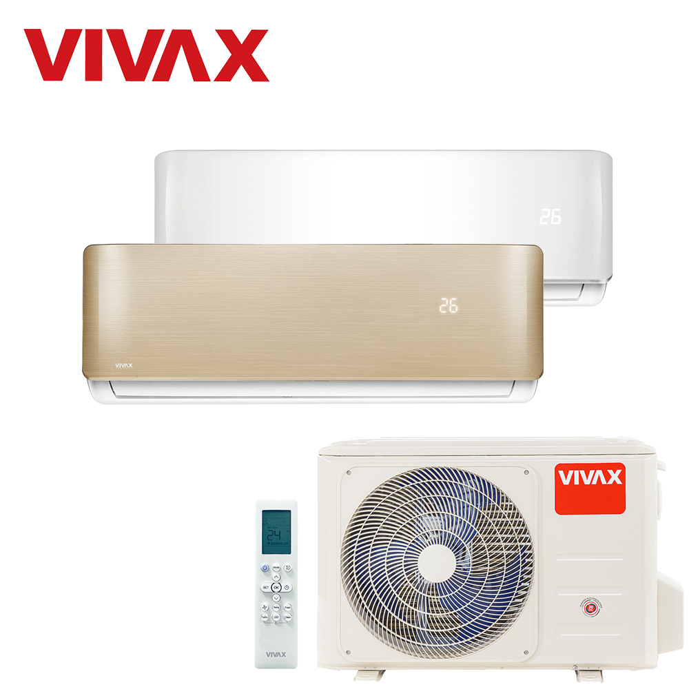 Aer conditionat multisplit Vivax 18000 BTU, 2 unitati R-design, 9+12 BTU, White/Gold