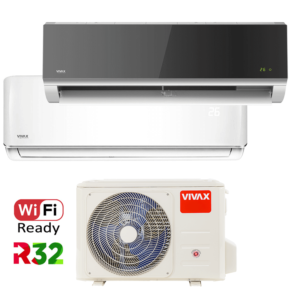 Aer conditionat multisplit Vivax 14000 BTU, 2 unitati R-design, 9+12 BTU, White/Silver Mirror