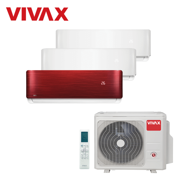 Aer conditionat multisplit Vivax 27000 BTU, 3 unitati R-design, 9+9+12 BTU, White/Red