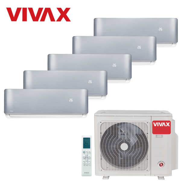 Aer conditionat multisplit Vivax 42000 BTU, 5 unitati R-design, 9+9+9+12+12 BTU, Silver