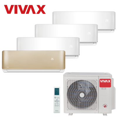 Aer conditionat multisplit Vivax 28000 BTU, 4 unitati R-design, 9+9+9+12 BTU, White/Gold