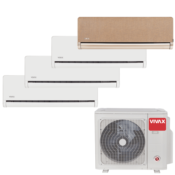 Aer conditionat multisplit Vivax 36000 BTU, 4 unitati H-design, 9+9+9+12 BTU, White/Gold