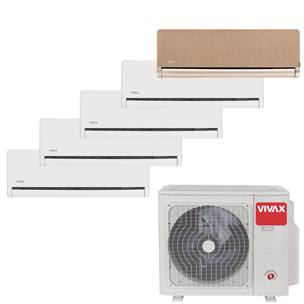 Aer conditionat multisplit Vivax 42000 BTU, 5 unitati H-design, 9+9+9+9+12 BTU, White/Gold