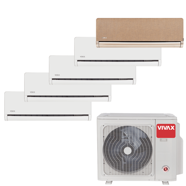 Aer conditionat multisplit Vivax 42000 BTU, 5 unitati H-design, 9+9+9+9+12 BTU, White/Gold