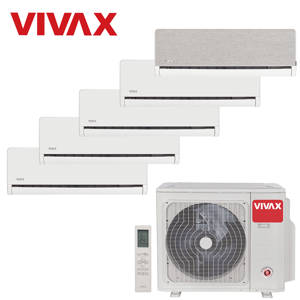 Aer conditionat multisplit Vivax 42000 BTU, 5 unitati H-design, 9+9+9+9+12 BTU, White/Silver