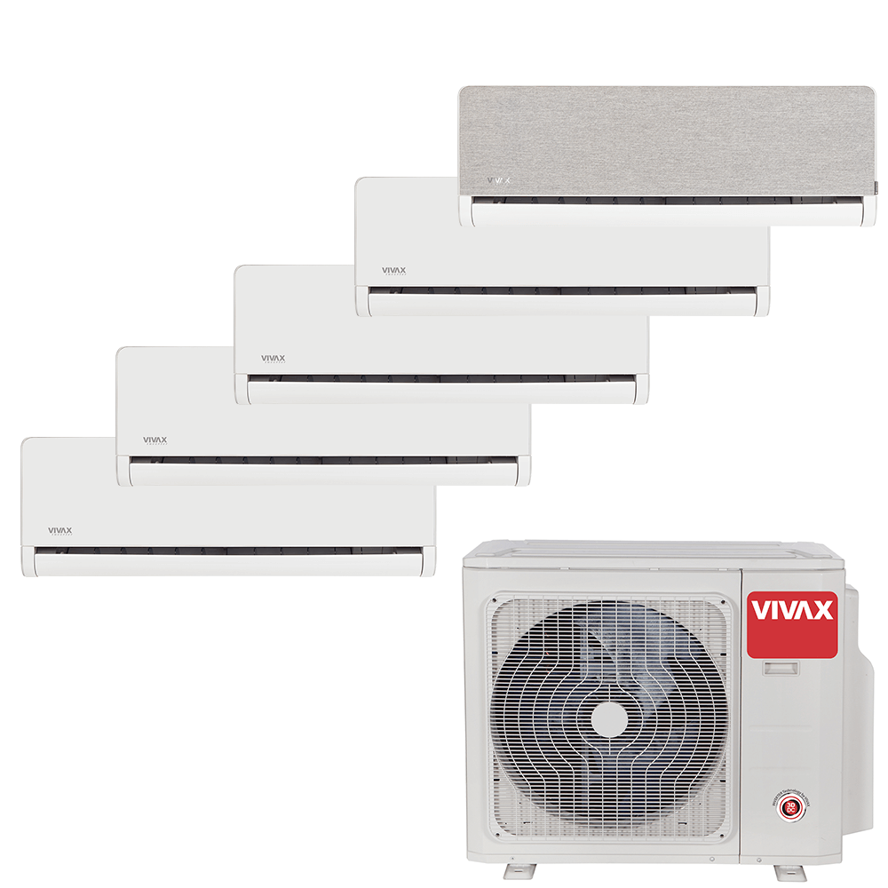 Aer conditionat multisplit Vivax 42000 BTU, 5 unitati H-design, 9+9+9+9+12 BTU, White/Silver
