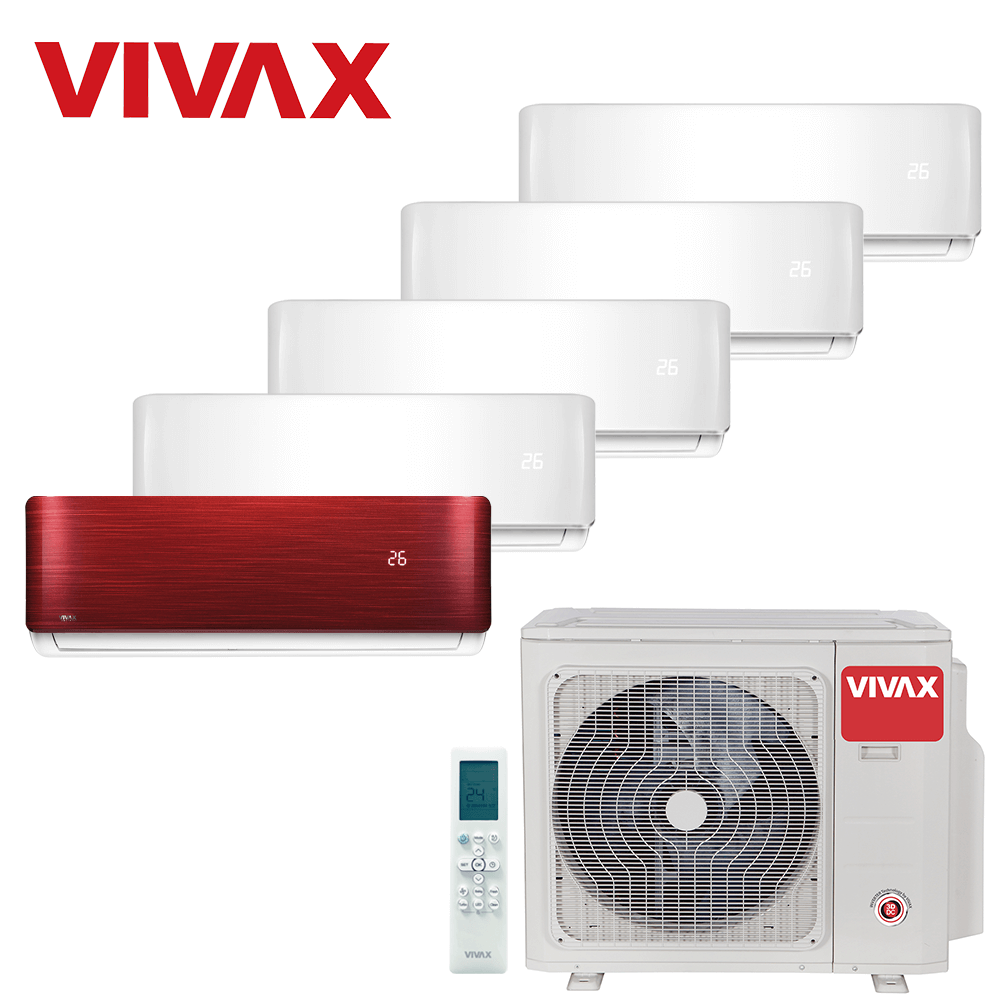 Aer conditionat multisplit Vivax 42000 BTU, 5 unitati R-design, 9+9+9+9+12 BTU, White/Red