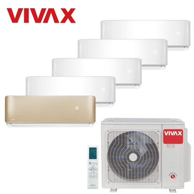 Aer conditionat multisplit Vivax 42000 BTU, 5 unitati R-design, 9+9+9+9+12 BTU, White/Gold
