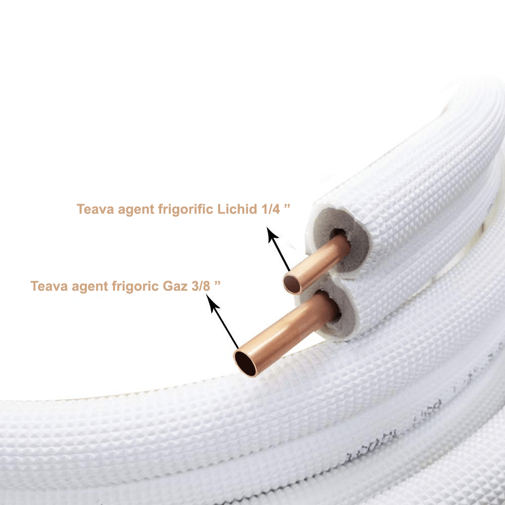 Traseu frigorific pentru aer conditionat 9000 - 12000 BTU, tevi Cupru 1/4 - 3/8 (6,35 - 9,53 mm), pret / ml