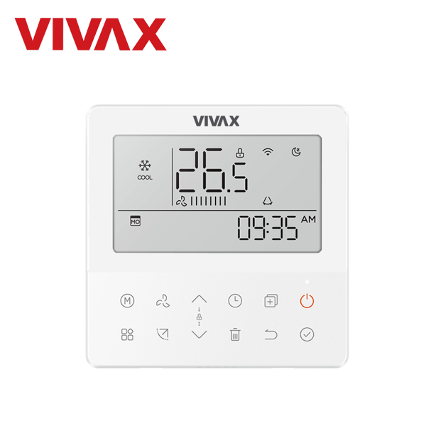 Telecomanda Vivax KJR-120N/BG, de perete, wired (cu fir), compatibilitate Caseta, Duct, Convertibil, display LCD, culoare alb